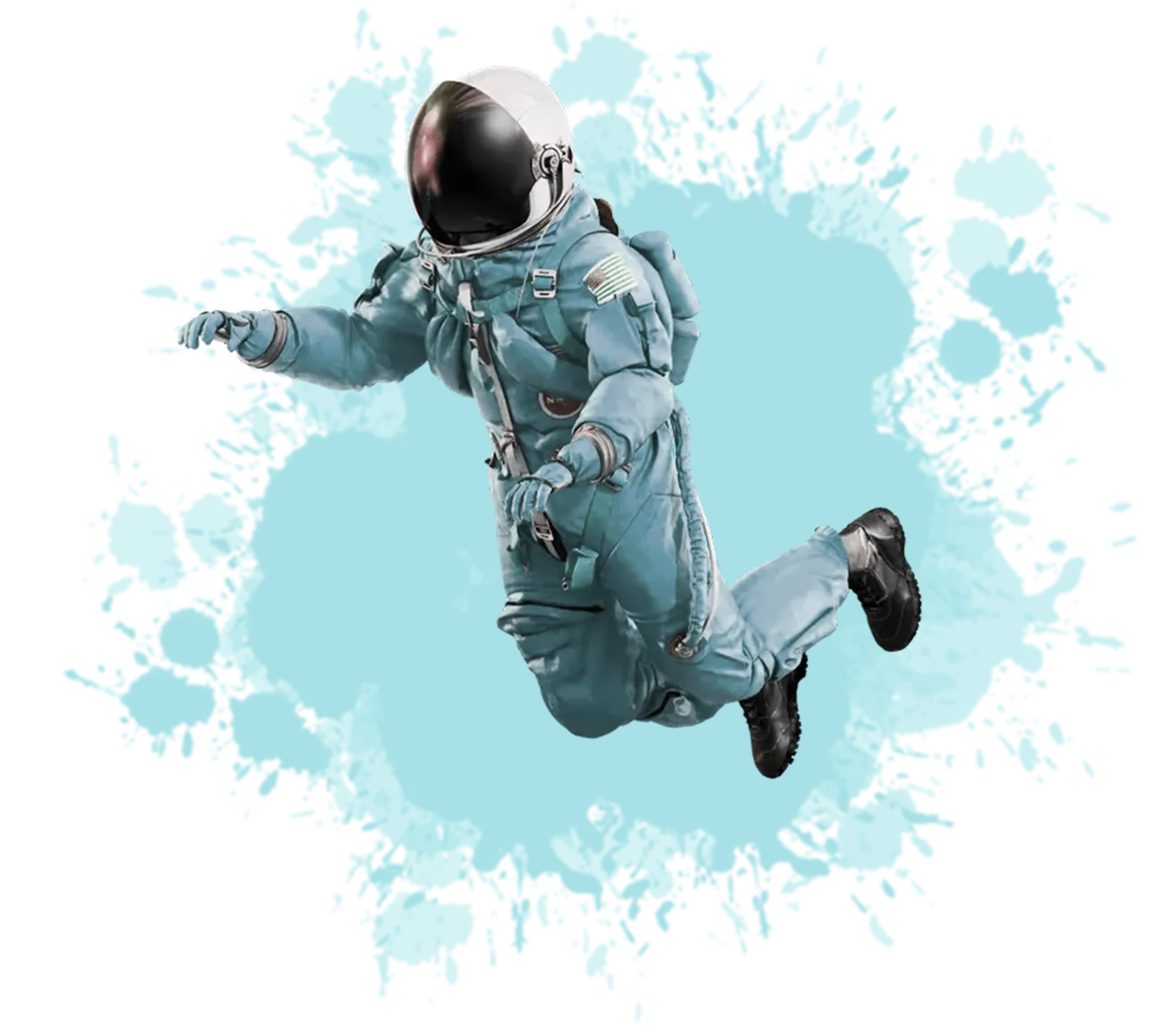 A floating astronaut in a space suit